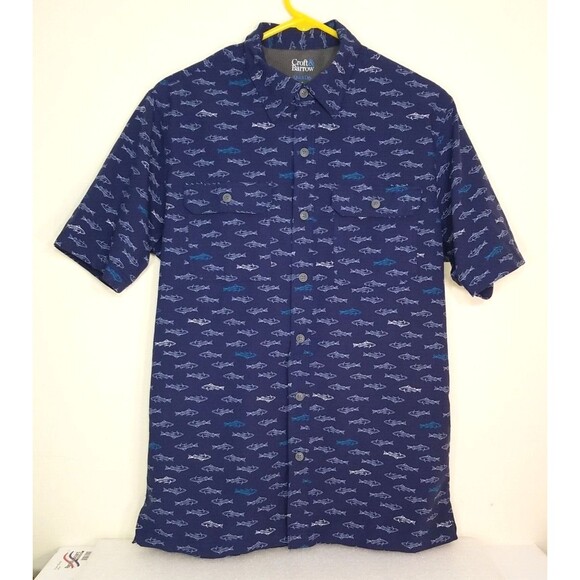 Croft & Barrow Shirt Men Small Blue Quick Dry Short Sleeve Fish Print  EUC    A2 - Picture 1 of 7